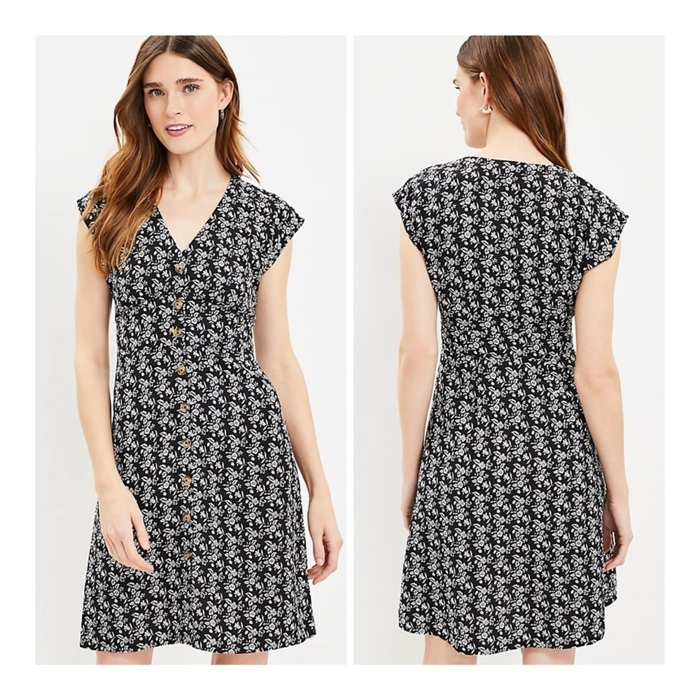 LOFT Black and White Floral Mini Dress